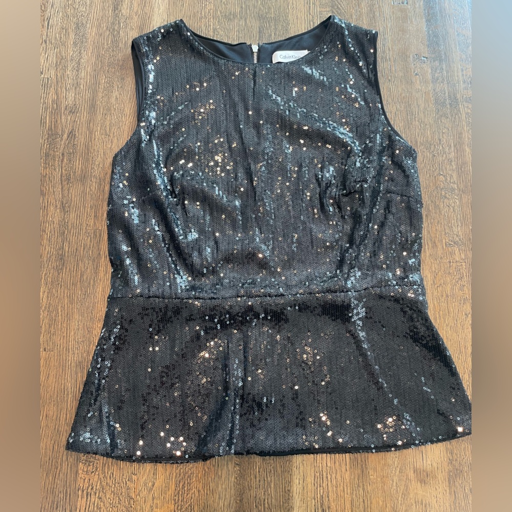 Calvin Klein Black Sequin Top Party Sparkle Fancy - Size M